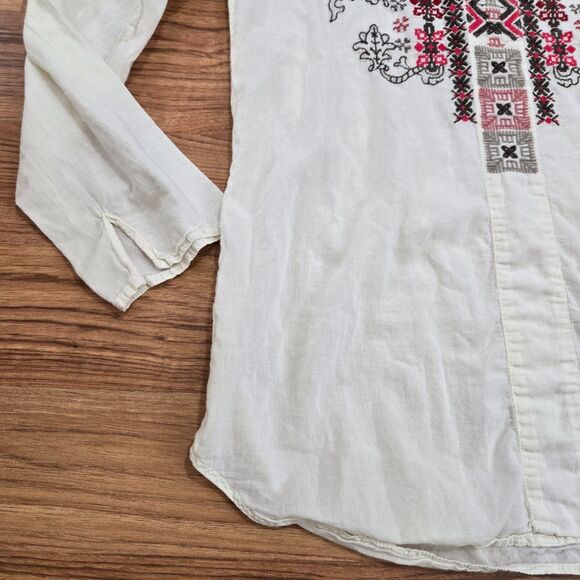 Johnny Was Biya Tunic Top Size S Festival Embroidered Boho Red/Brown Southwest - Picture 8 of 10